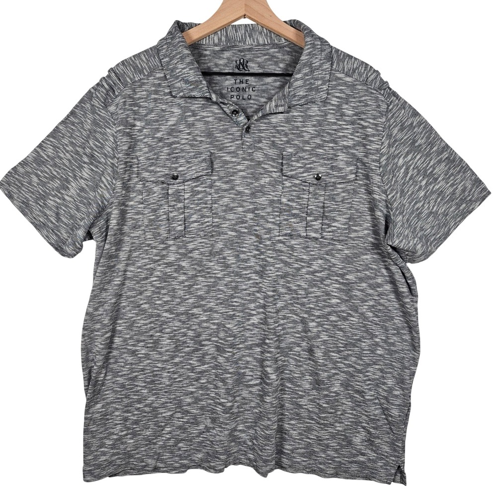 Rock & Republic The Iconic Polo Men XXL Gray Space Dye Utility Pockets Stretch
